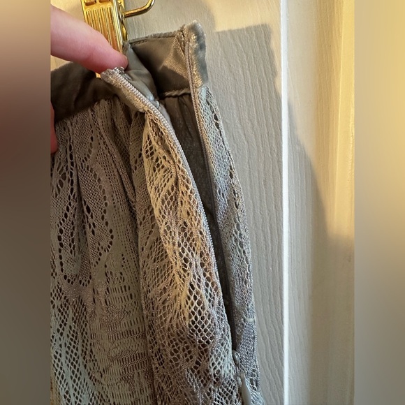 KIMCHI BLUE UO 7 Washable Skater Skirt US 10 Silver Green Lurex LACE Velvet NEW - Picture 4 of 12